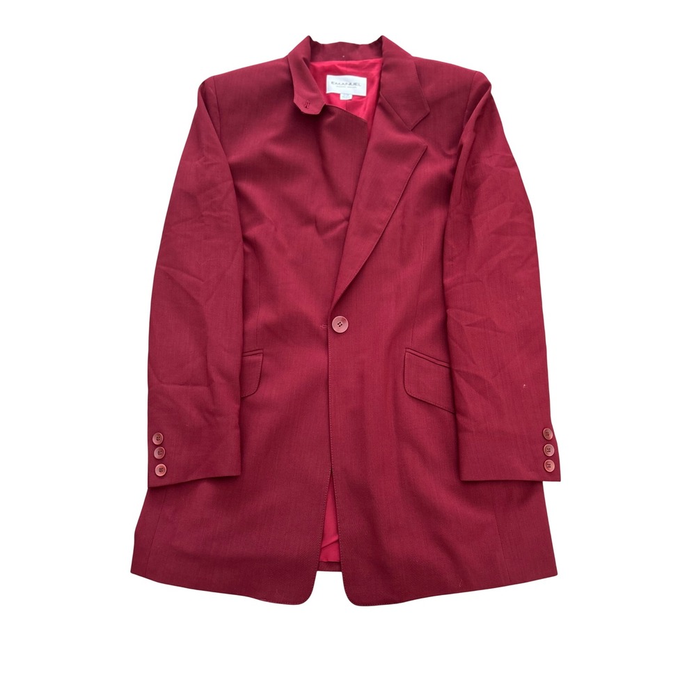 Emanuel Emanuel Ungaro Burgundy Wool Blend Longline Blazer Jacket Size 4/38